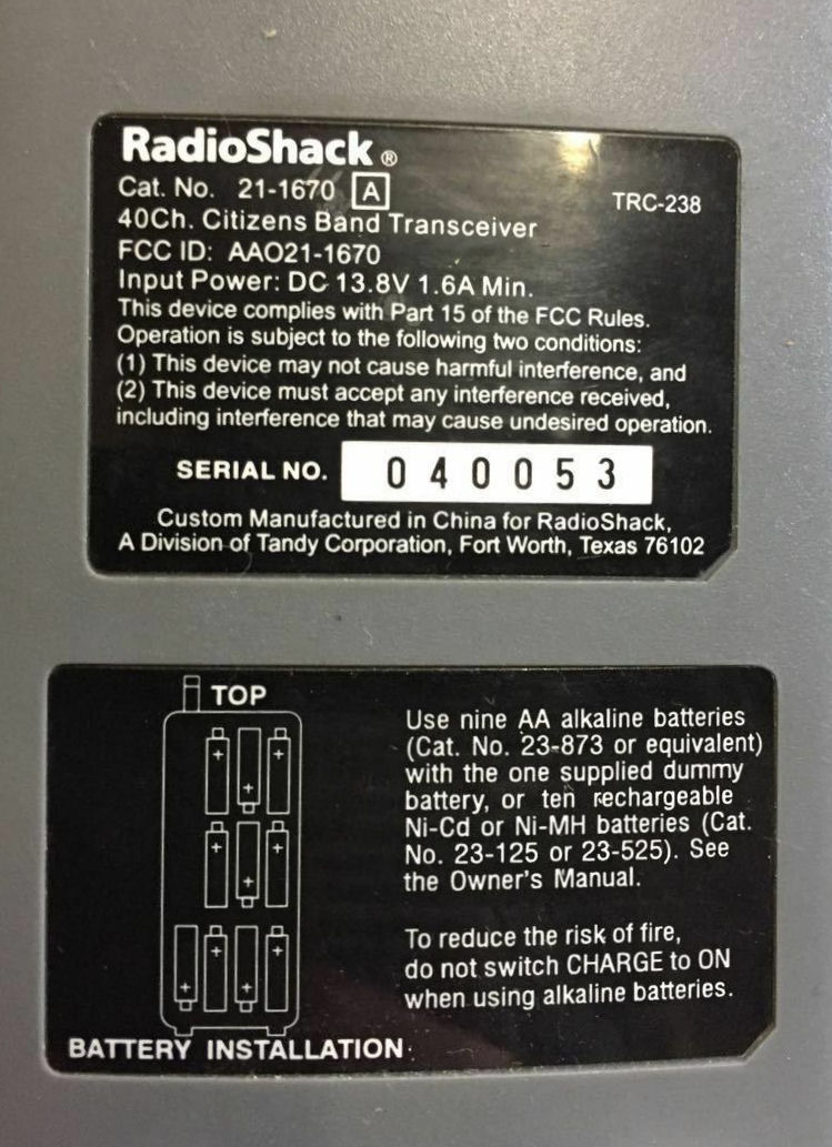 RadioShack TRC-238